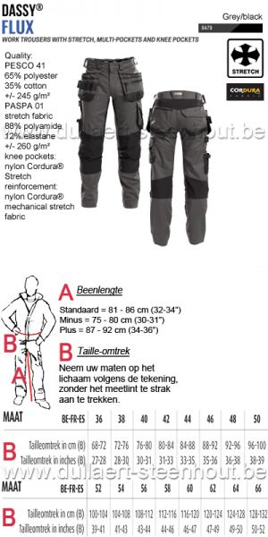 DASSY® Flux (200975) Multizakken werkbroek met stretch en kniezakken - grijs/zwart