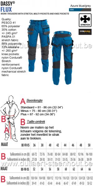 DASSY® Flux (200975) Multizakken werkbroek met stretch en kniezakken - azuurblauw/grijs