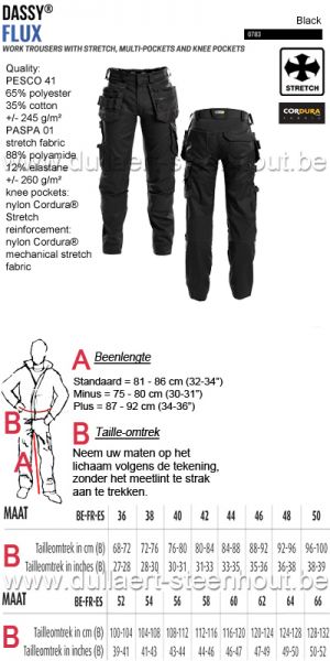 DASSY® Flux (200975) Multizakken werkbroek met stretch en kniezakken - zwart