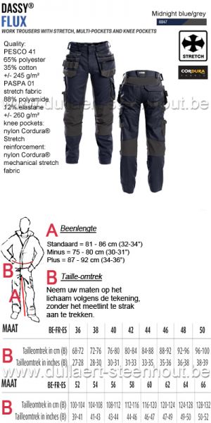 DASSY® Flux (200975) Multizakken werkbroek met stretch en kniezakken - nachtblauw/grijs