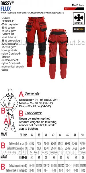DASSY® Flux (200975) Multizakken werkbroek met stretch en kniezakken - rood/zwart