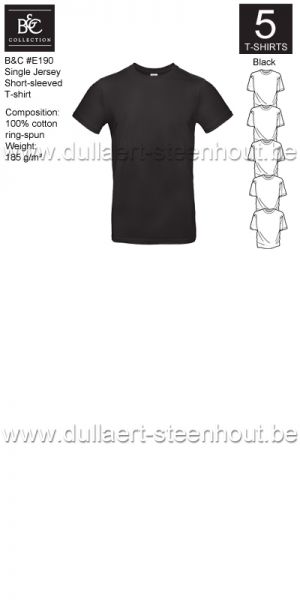 B&C - E190 T-shirt Single Jersey - black - 5 STUKS PROMOTIE