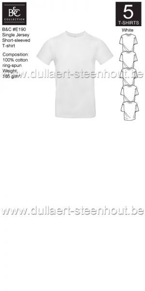B&C - E190 T-shirt Single Jersey - white - 5 STUKS PROMOTIE