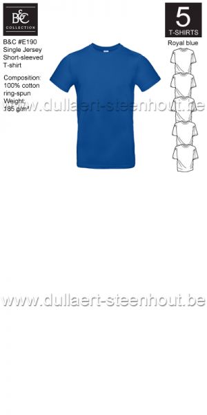 B&C - E190 T-shirt Single Jersey - royal blue - 5 STUKS PROMOTIE