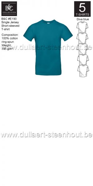 B&C - E190 T-shirt Single Jersey - diva blue - 5 STUKS PROMOTIE