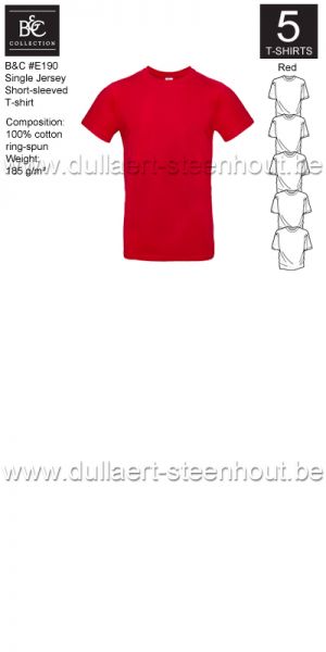 B&C - E190 T-shirt Single Jersey - red - 5 STUKS PROMOTIE