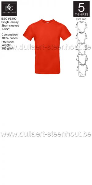 B&C - E190 T-shirt Single Jersey - fire red - 5 STUKS PROMOTIE