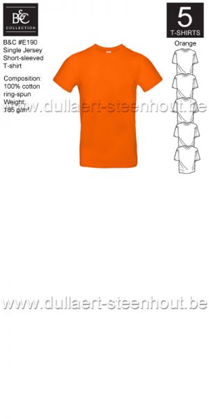 B&C - E190 T-shirt Single Jersey - orange - 5 STUKS PROMOTIE