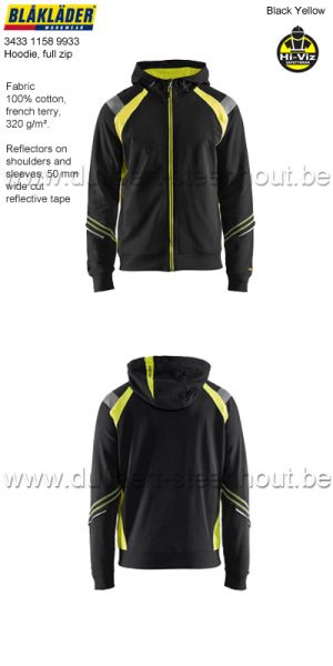 Blaklader - 343311589933 Hooded sweatshirt met rits Visible - zwart/fluo geel 
