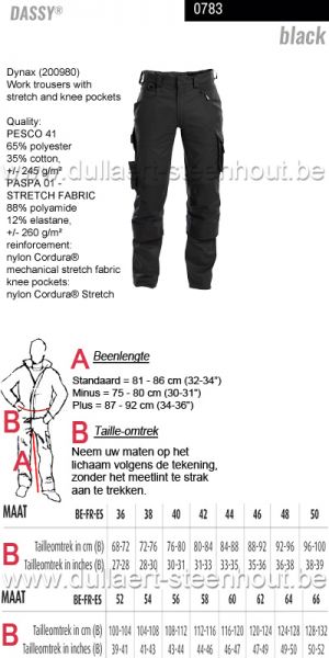 DASSY® Dynax (200980) Werkbroek met stretch en kniezakken - kleurcode zwart