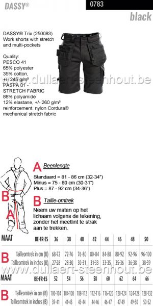 DASSY® Trix (250083) Multizakken werkshort met stretch - kleurcode zwart