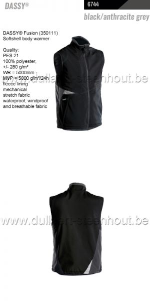 DASSY® Fusion (350111) Tweekleurige softshell bodywarmer - kleurcode zwart/grijs
