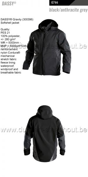 DASSY® Gravity (300396) Tweekleurige softshell werkvest / werkjas - kleurcode zwart-grijs