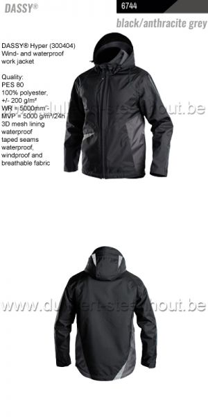 DASSY® Hyper (300404) Wind- en waterdichte werkjas / werkvest - kleurcode zwart/grijs