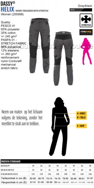 DASSY® Helix Women (200998) Vrouwen werkbroek met stretch - grijs/zwart