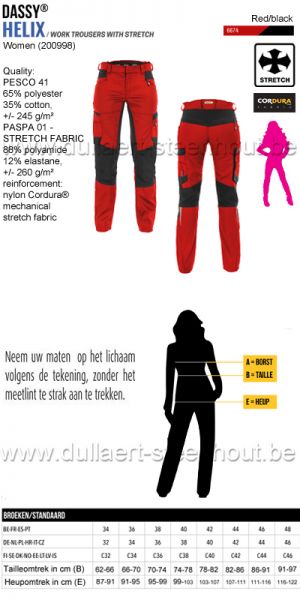 DASSY® Helix Women (200998) Vrouwen werkbroek met stretch - rood/zwart