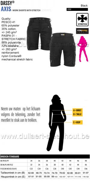 DASSY® Axis Women (250087) Werkshort met stretch voor dames - zwart