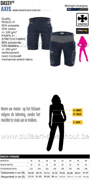 DASSY® Axis Women (250087) Werkshort met stretch voor dames - nachtblauw/grijs