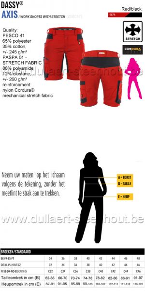 DASSY® Axis Women (250087) Werkshort met stretch voor dames - rood/zwart