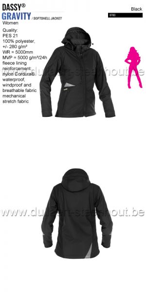 DASSY® Gravity Women (300473) Softshell jas voor dames - zwart