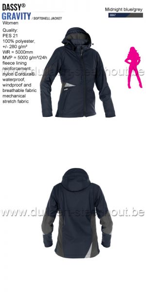 DASSY® Gravity Women (300473) Softshell jas voor dames - nachtblauw/grijs