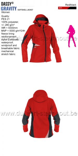 DASSY® Gravity Women (300473) Softshell jas voor dames - rood/zwart