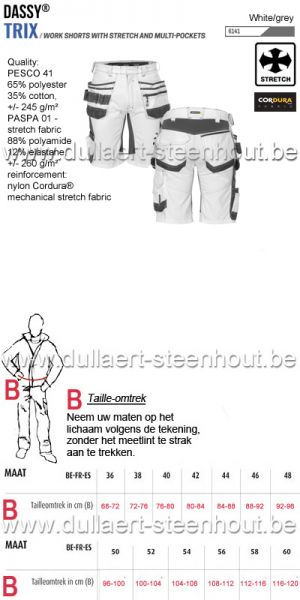 DASSY® Trix (250083) Multizakken mannen werkshort met stretch - wit/grijs