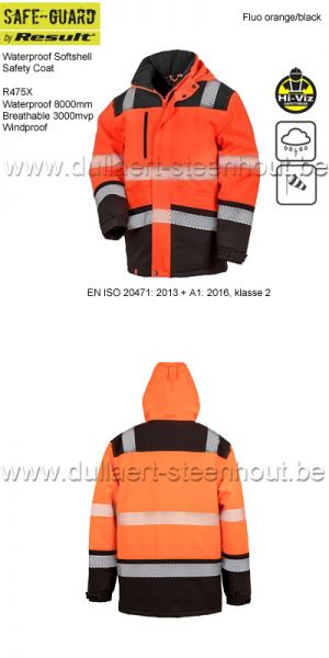 Result SAFE GUARD - R475X Waterproof Softshell Safety werkvest / werkjas - fluo oranje/zwart