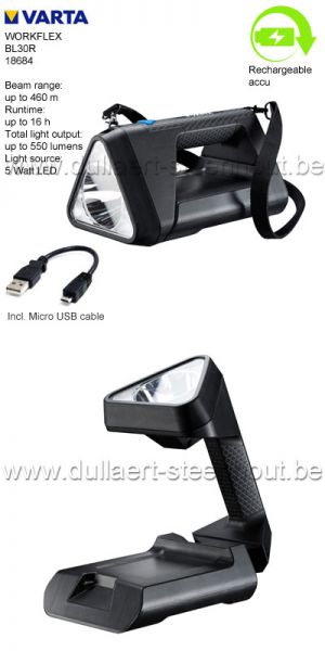 Varta - WorkFlex BL30R Oplaadbare LED werklamp - schokbestendig  spatwaterdicht - 550LM 