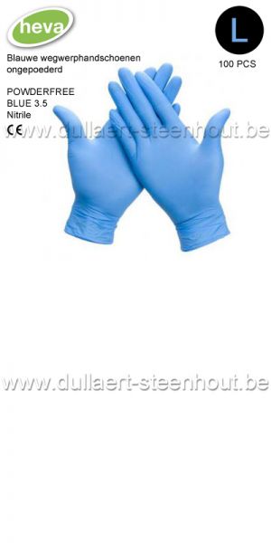 Heva - Blauwe wegwerphandschoenen ongepoederd - Blue 3.5 nitrile 100 PAAR - L