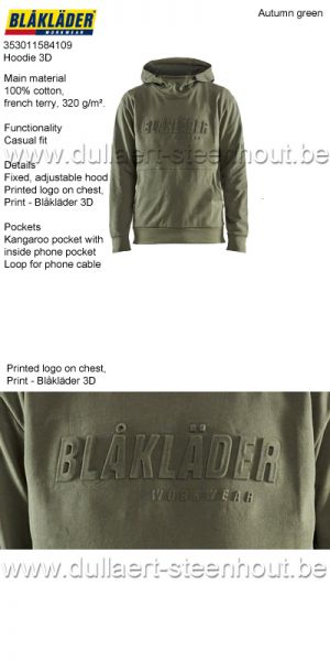 Blaklader - 353011584109 Hoodie 3D sweater met kap / hoodie - herfstgroen