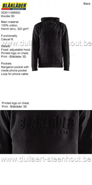 Blaklader - 3530115990 Hoodie 3D sweater met kap / hoodie - zwart