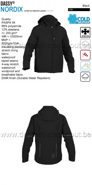 DASSY® Nordix (300463) Stretch winterjas / wintervest - winddicht / waterdicht - zwart