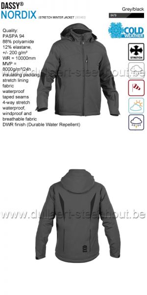 DASSY® Nordix (300463) Stretch winterjas / wintervest - winddicht / waterdicht - antracietgrijs