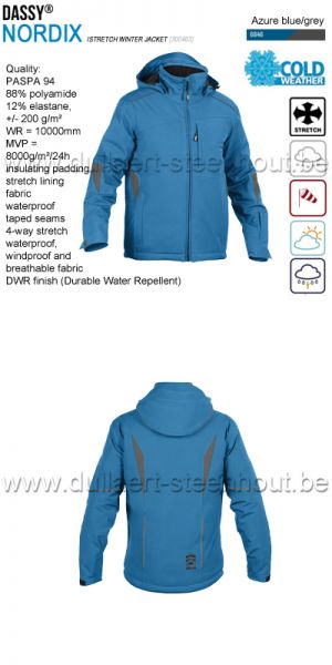 DASSY® Nordix (300463) Stretch winterjas / wintervest - winddicht / waterdicht - azuurblauw