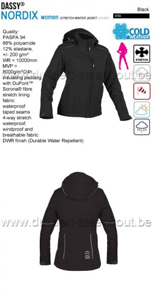 DASSY® Nordix Women (300480) Stretch winterjas voor dames - zwart