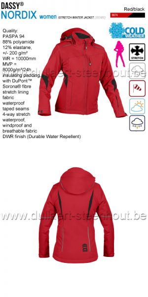 DASSY® Nordix Women (300480) Stretch winterjas voor dames - rood/zwart