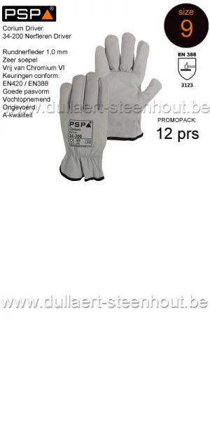 PSP - Nerfleren soepele werkhandschoenen Corium 34-200 - maat 9 / L - 12 PAAR