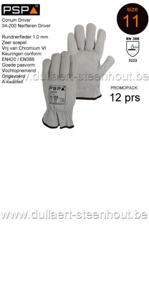 PSP - Nerfleren soepele werkhandschoenen Corium 34-200 - maat 11 / XXL - 12 PAAR