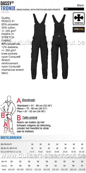 DASSY® Tronix (400163) Bretelbroek / salopette met stretch en kniezakken - zwart