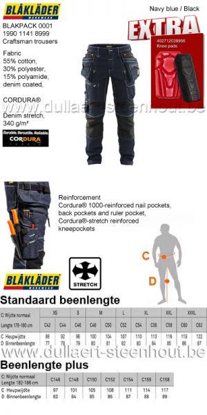 BLAKLADER 1990 1141 8999 Werkbroek Denim Stretch + knee pads 4027 - BLAKPACK 0001