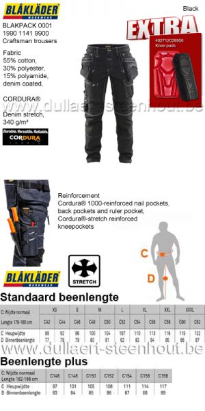 BLAKLADER 1990 1141 9900 Werkbroek Denim Stretch + knee pads 4027 - BLAKPACK 0001