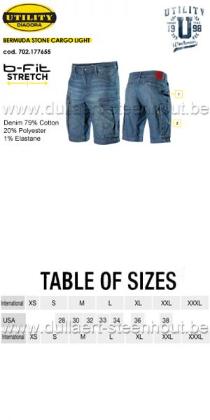 Diadora Stretch jeans werkshort / korte spijkerwerkbroek 702.177655 stone cargo light