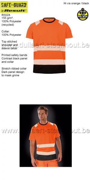 Result R502X Hi-Vis t-shirt fluo oranje/zwart - Recycled Safety T-Shirt 