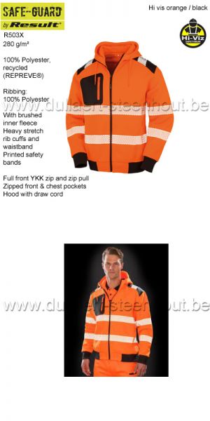 Result R503X Signalisatie sweater met kap - fluo oranje/zwart
