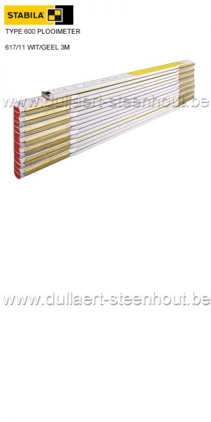 Stabila houten vouwmeter 617/11 wit/geel - 3 meter