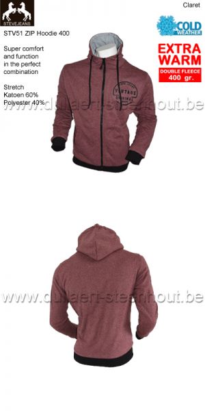 STEVEJEANS STV51 ZIP EXTRA WARME 2 lagen hoodie / sweater met kap en rits - Claret