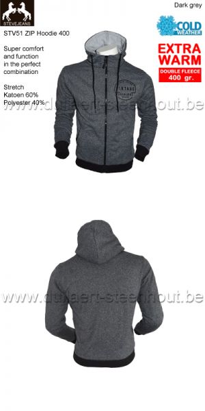 STEVEJEANS STV51 ZIP EXTRA WARME 2 lagen hoodie / sweater met kap en rits - Dark grey