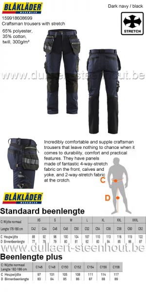Blaklader 159918608699 Werkbroek met stretchpanelen en spijkerzakken - dark navy / black