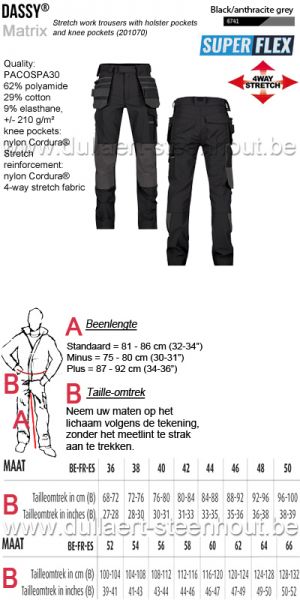 DASSY® Matrix (201070) 4 WAY Stretch werkbroek met kniezakken - zwart/antracietgrijs